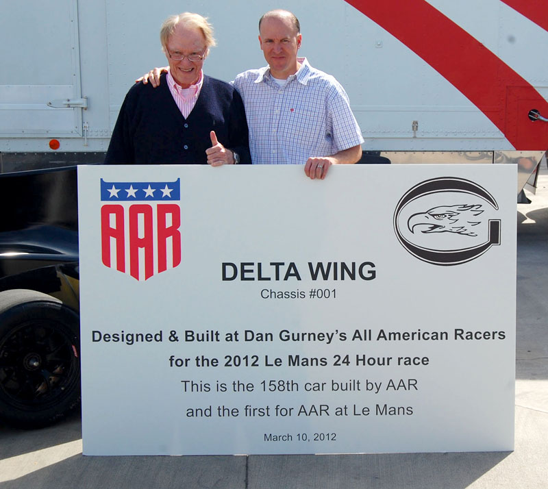 Dan Gurney and CEO Justin Gurney Send off the Delta Wing from AAR, March 10, 2012